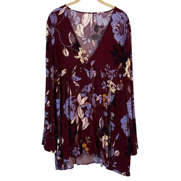 Free People Floral Blouse Tunic in Burgundy and Lavender - Picture 6 of 10
